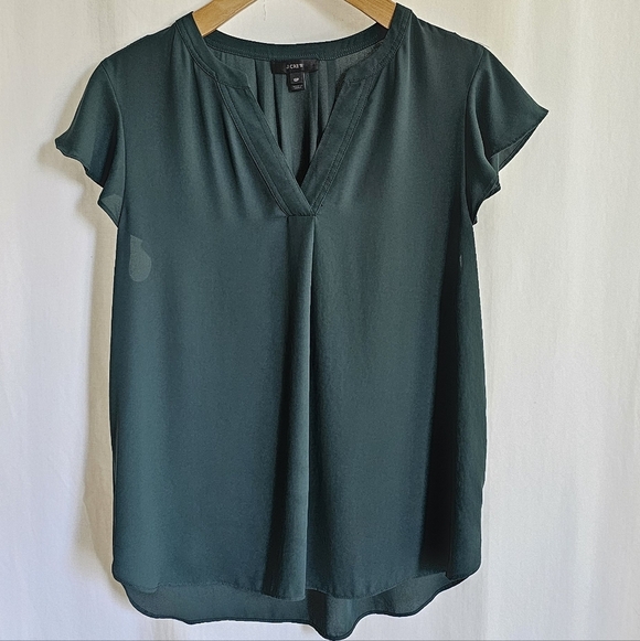 J Crew Green Short Cap Sleeve Chiffon Blouse - Picture 3 of 10